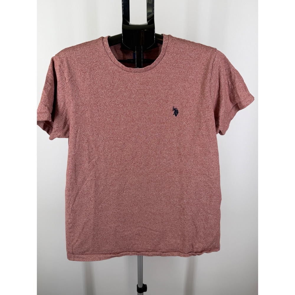 US‎ Polo Mens Large Red Heathered Short Sleeve Cotton T-Shirt Embroidered Logo